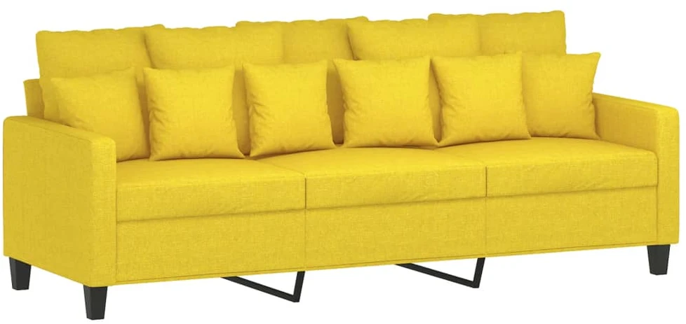 Trivietė sofa su pakoja, šviesiai geltona, 180cm, audinys