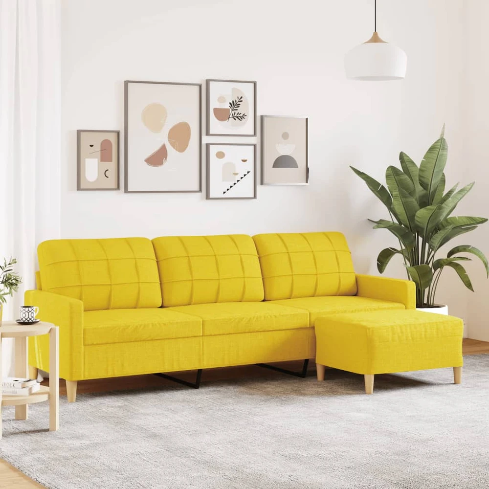 Trivietė sofa su pakoja, šviesiai geltona, 210cm, audinys