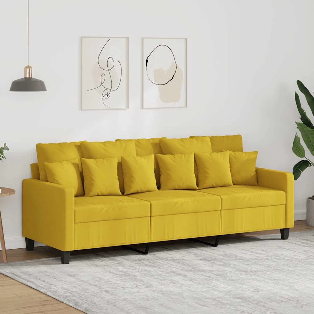 Trivietė sofa, šviesiai geltonos spalvos, 180cm, audinys