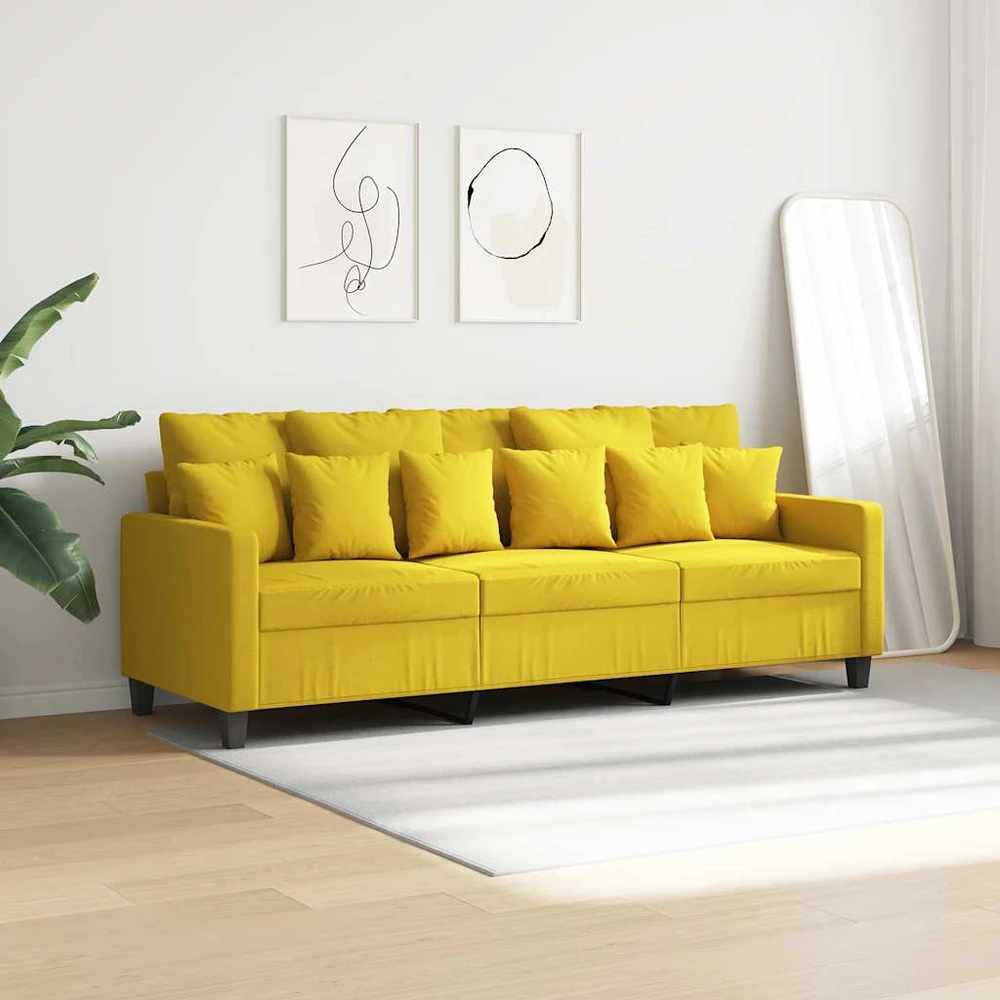 Trivietė sofa, šviesiai geltonos spalvos, 180cm, audinys