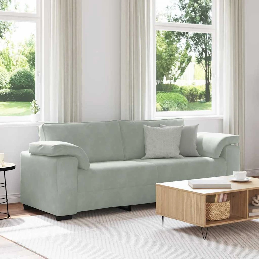 Trivietė sofa, šviesiai pilka, 220x77x82 cm, aksomas