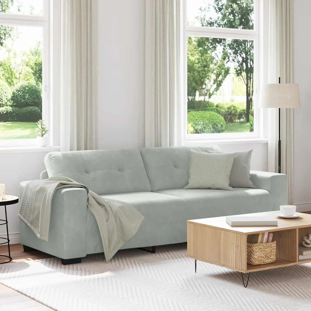 Trivietė sofa, šviesiai pilka, 220x78x80 cm, aksomas