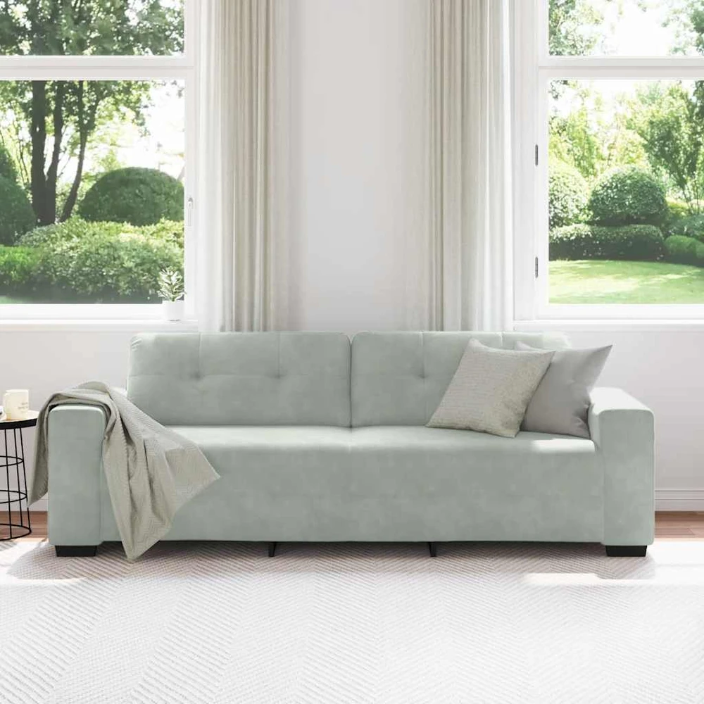 Trivietė sofa, šviesiai pilka, 220x78x80 cm, aksomas