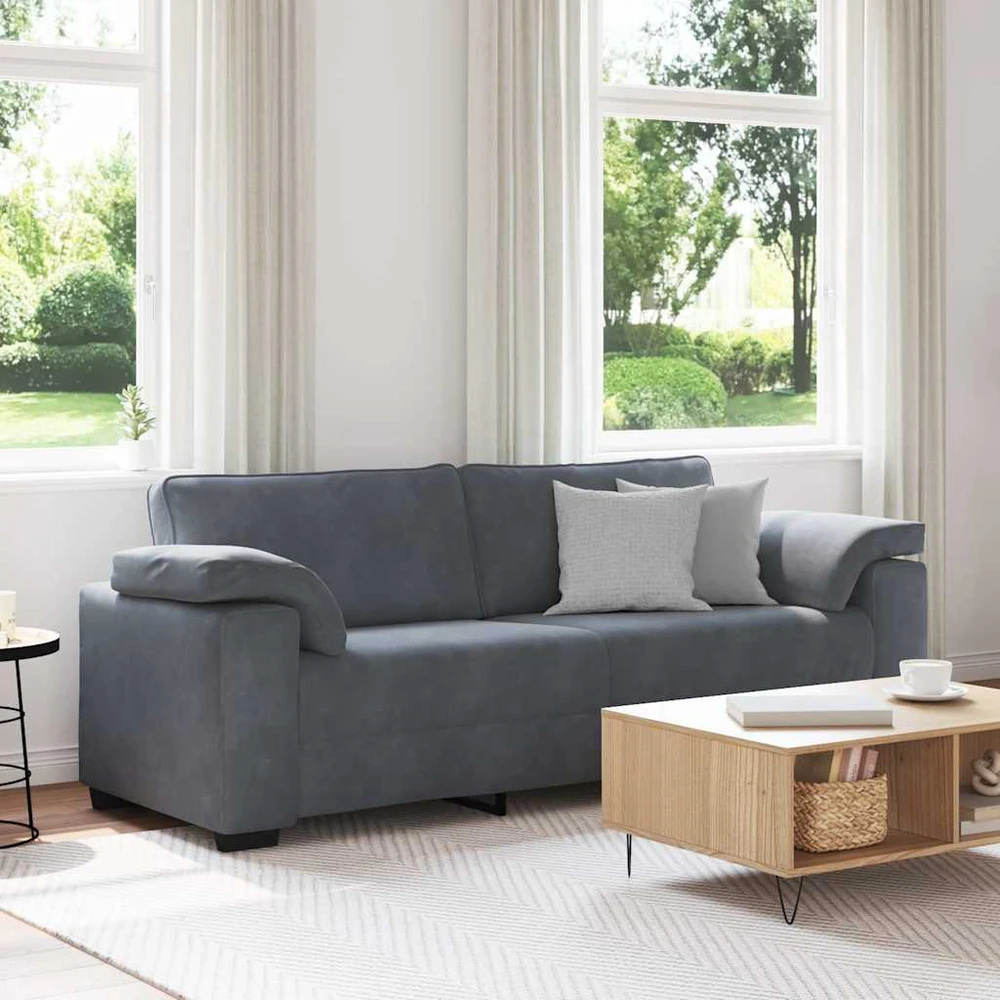 Trivietė sofa, tamsiai pilka, 220x77x82 cm, aksomas