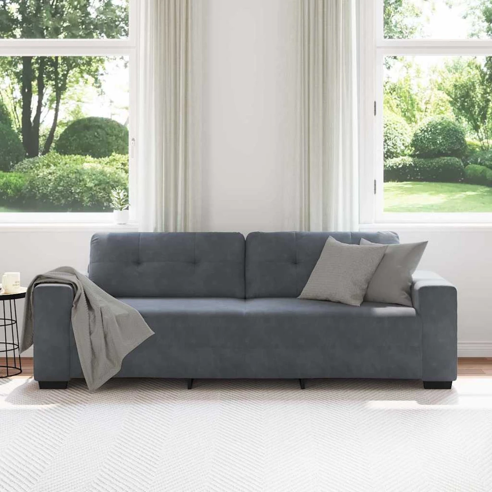 Trivietė sofa, tamsiai pilka, 220x78x80 cm, aksomas