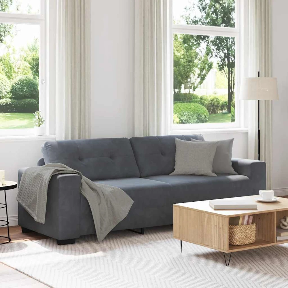 Trivietė sofa, tamsiai pilka, 220x78x80 cm, aksomas
