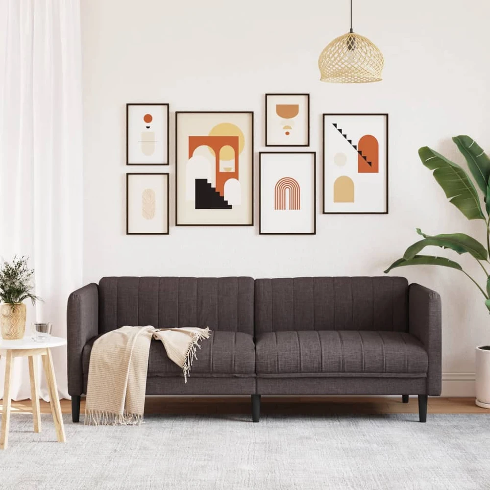 Trivietė sofa, tamsiai rudos spalvos, audinys