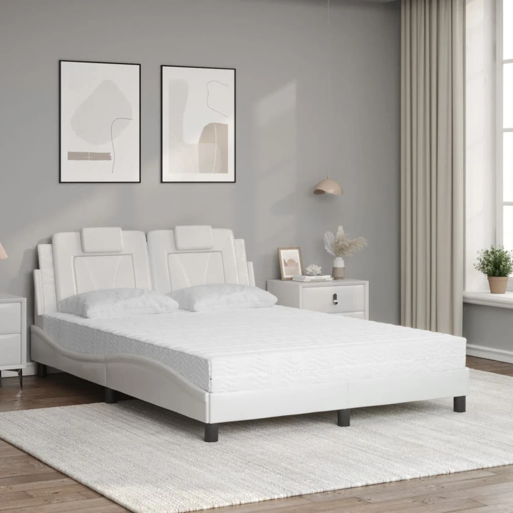 Lova, Viana, su čiužiniu, baltos spalvos, 140x200cm, dirbtinė oda