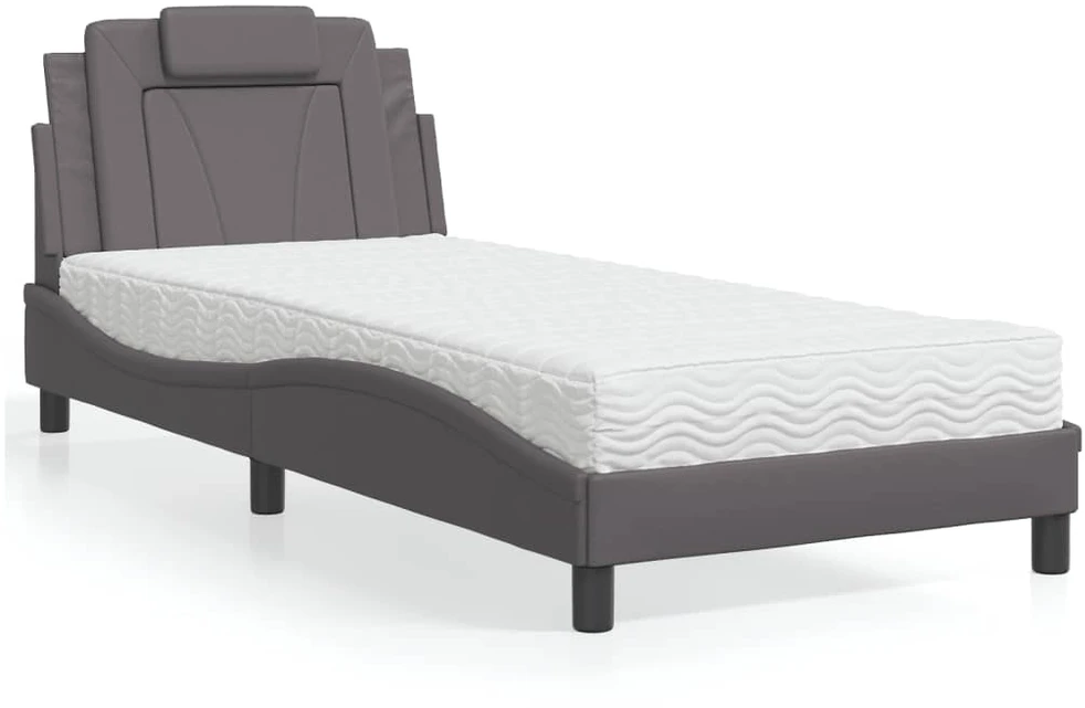 Lova su čiužiniu, pilkos spalvos, 80x200cm, dirbtinė oda