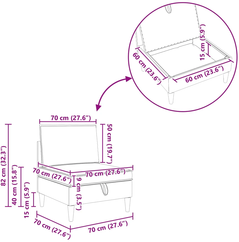 Vidinė Sofa su Saugykla Juoda Aksomas