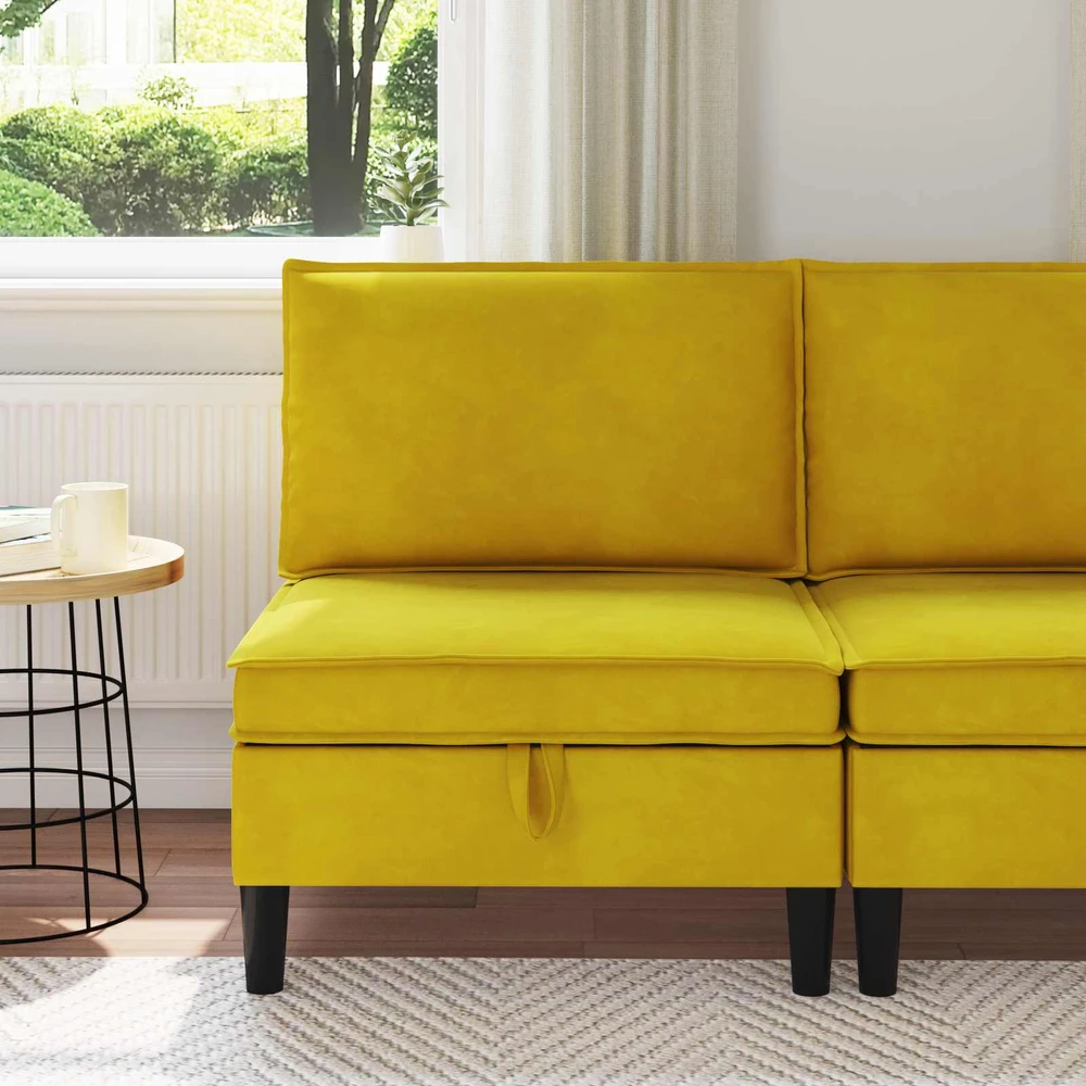 Vidurinė sofa su saugykla Geltona Aksomas