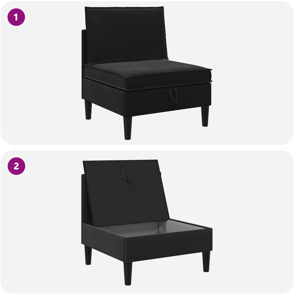 Vidurinė sofa su saugykla Juoda Aksomas