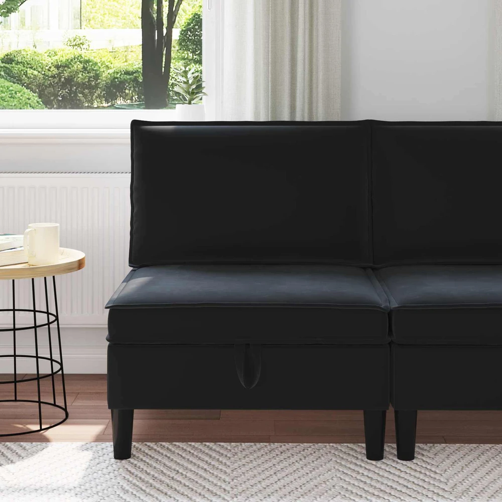 Vidurinė sofa su saugykla Juoda Aksomas