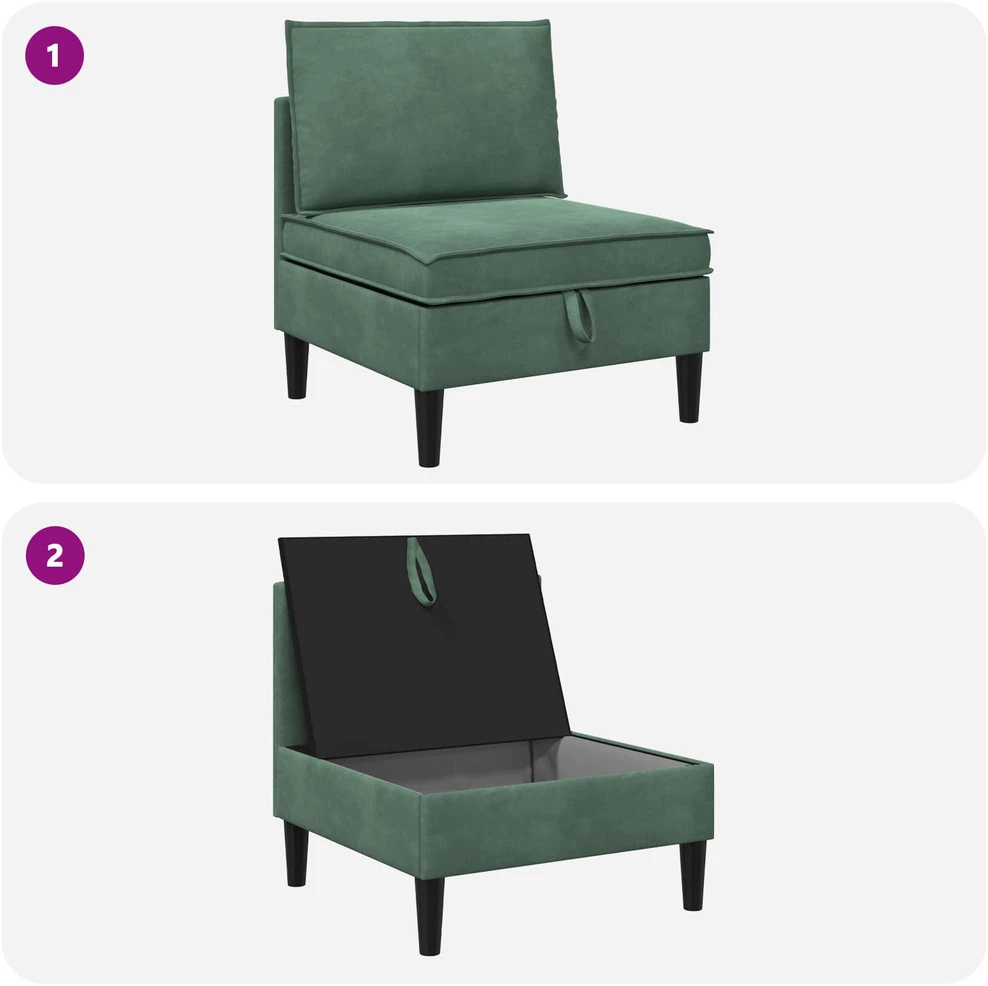 Vidurinė sofa su saugykla Jūrinė žalia Aksomas