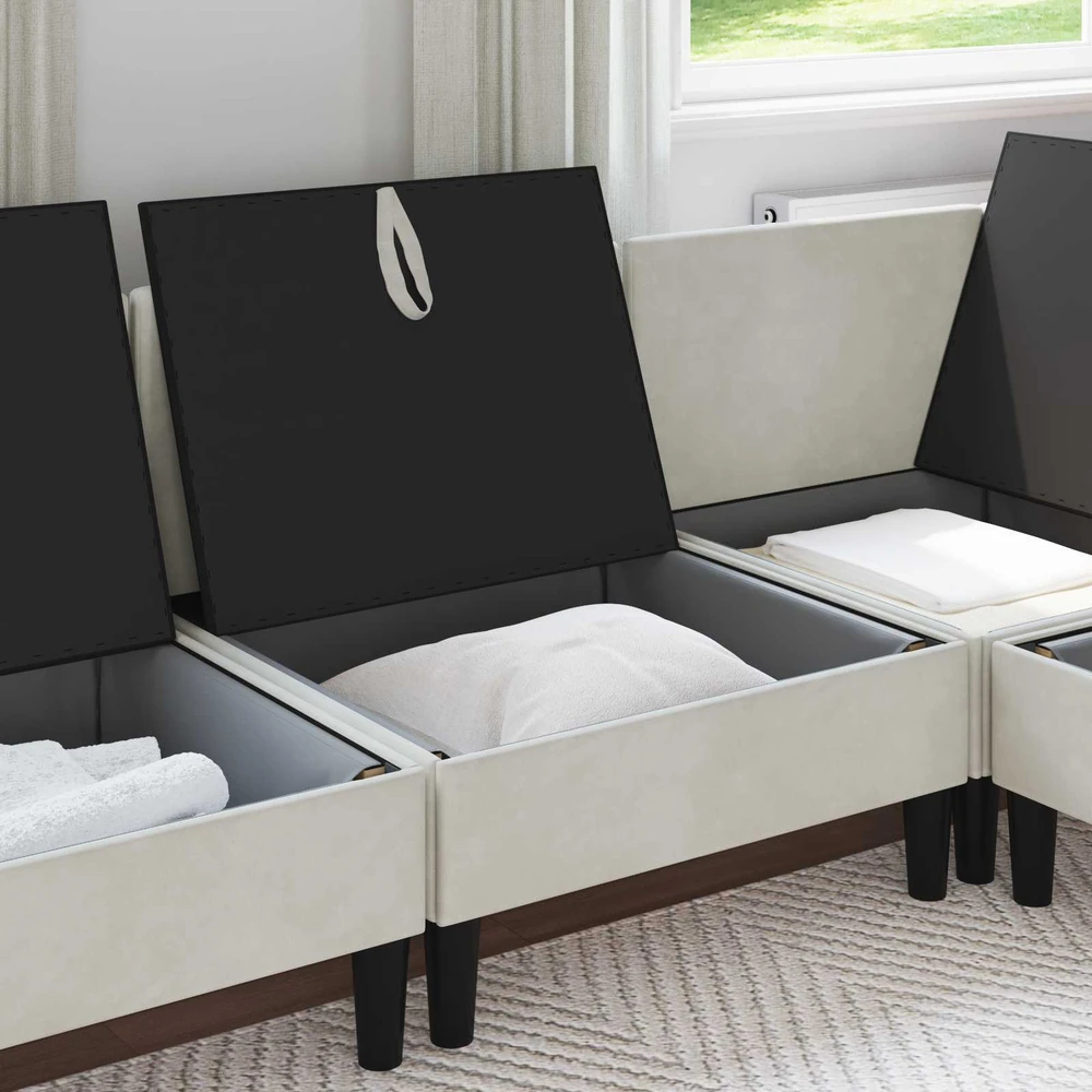 Vidurinė sofa su saugykla Kreminė Aksomas