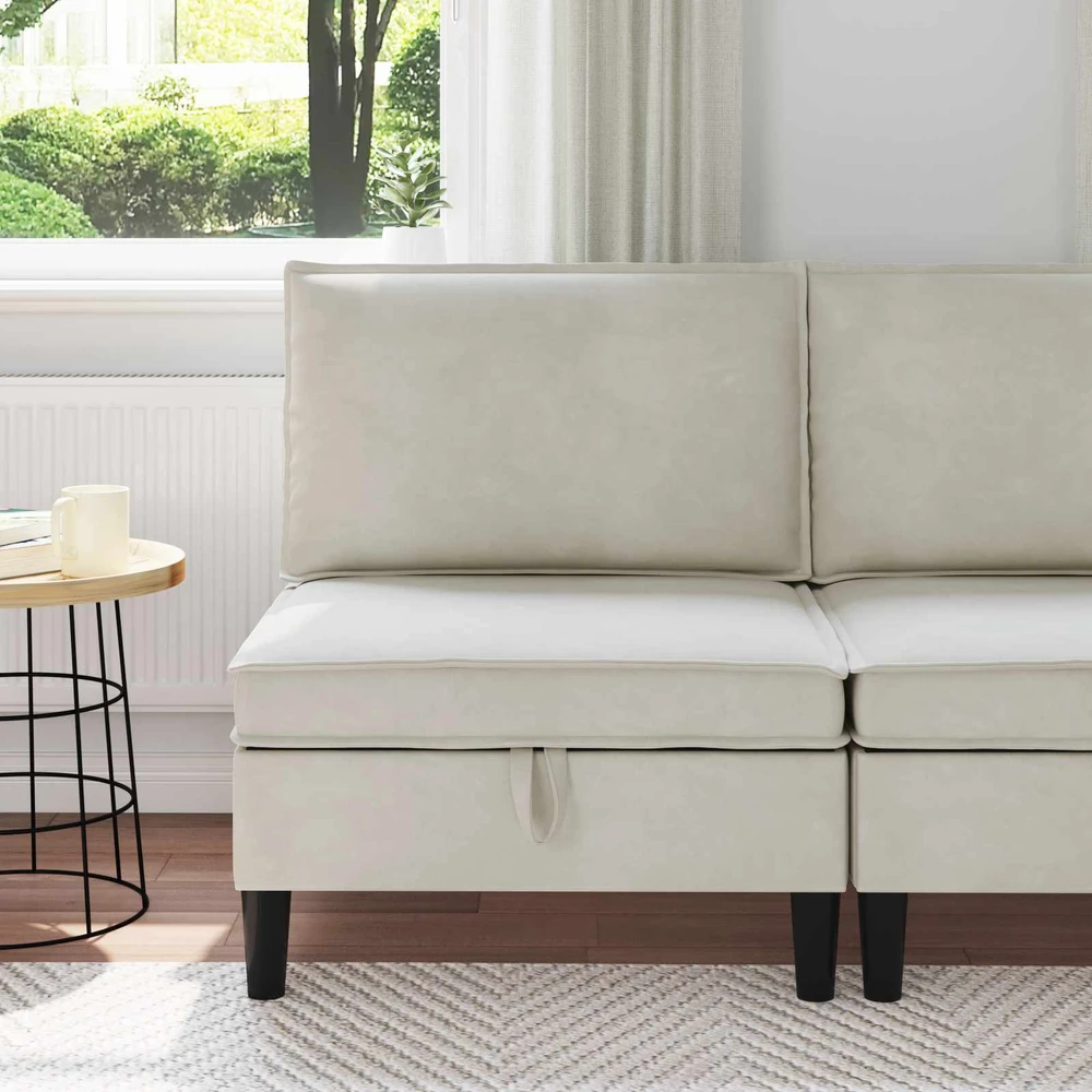 Vidurinė sofa su saugykla Kreminė Aksomas