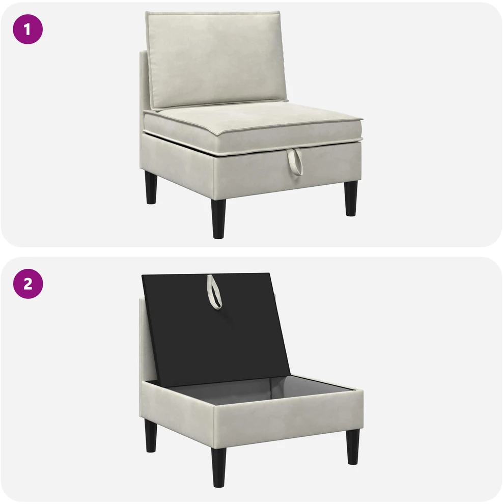 Vidurinė sofa su saugykla Kreminė Aksomas