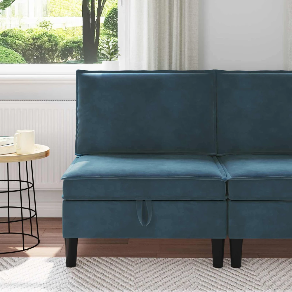 Vidurinė sofa su saugykla Mėlyna Aksomas
