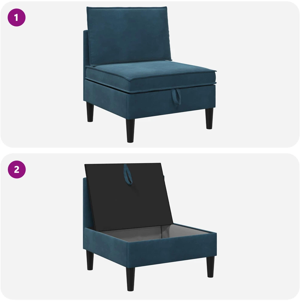 Vidurinė sofa su saugykla Mėlyna Aksomas