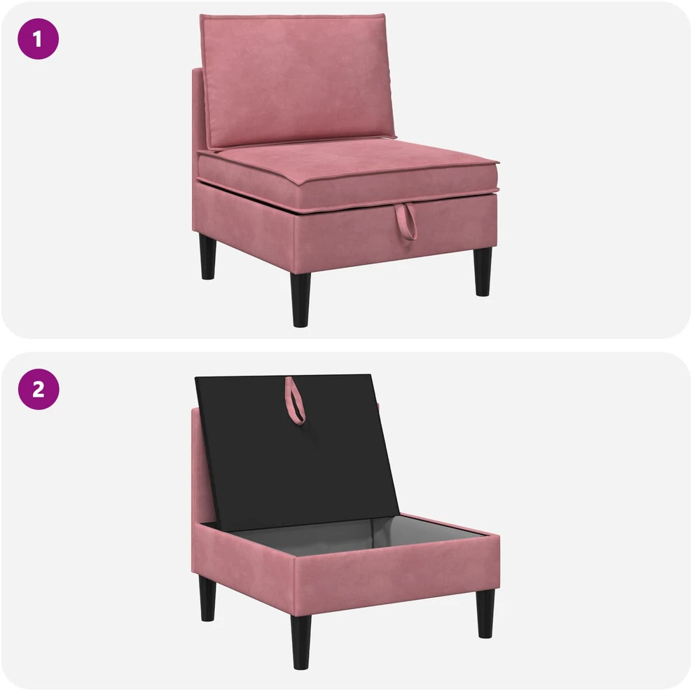 Vidurinė sofa su saugykla Rožinė Aksomas