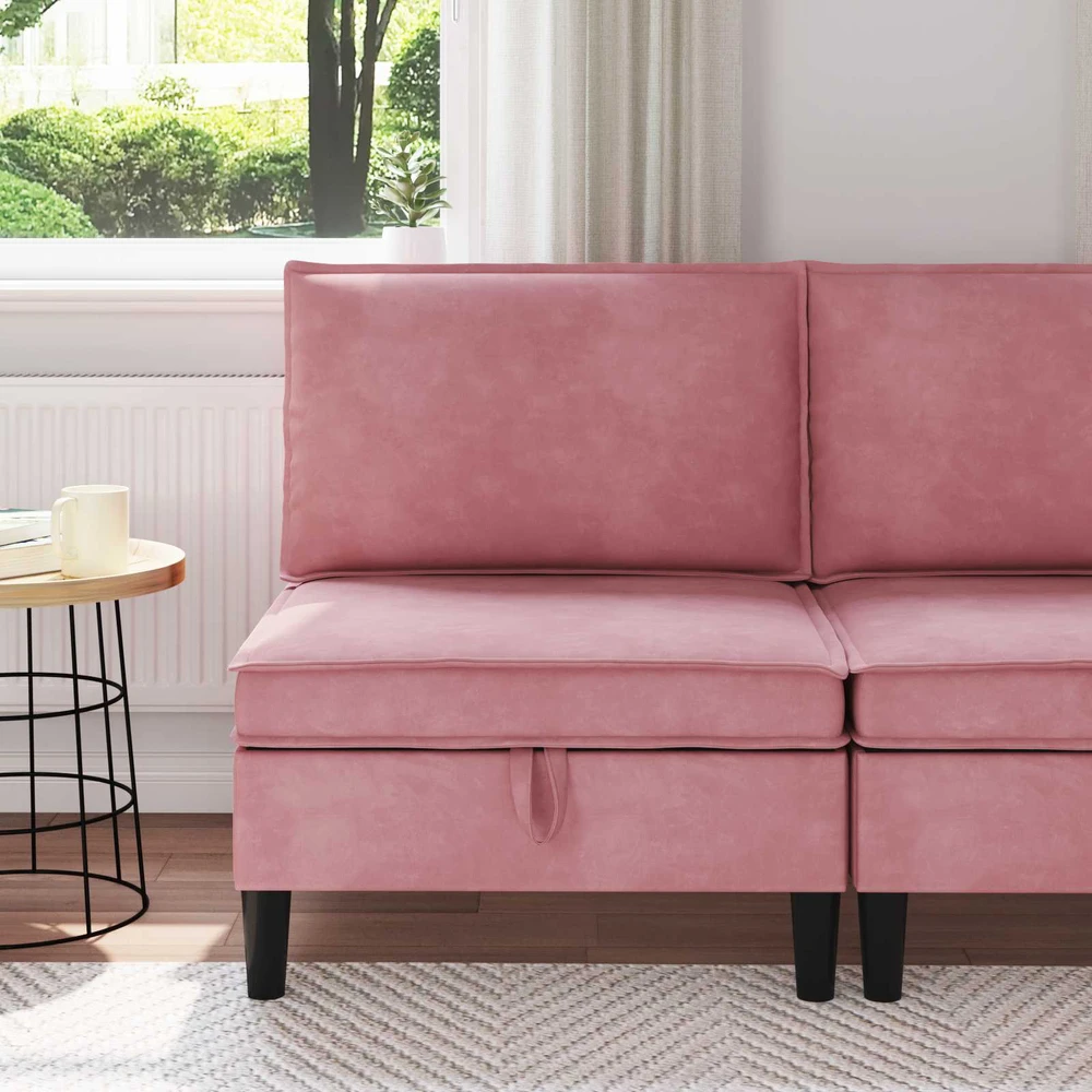 Vidurinė sofa su saugykla Rožinė Aksomas