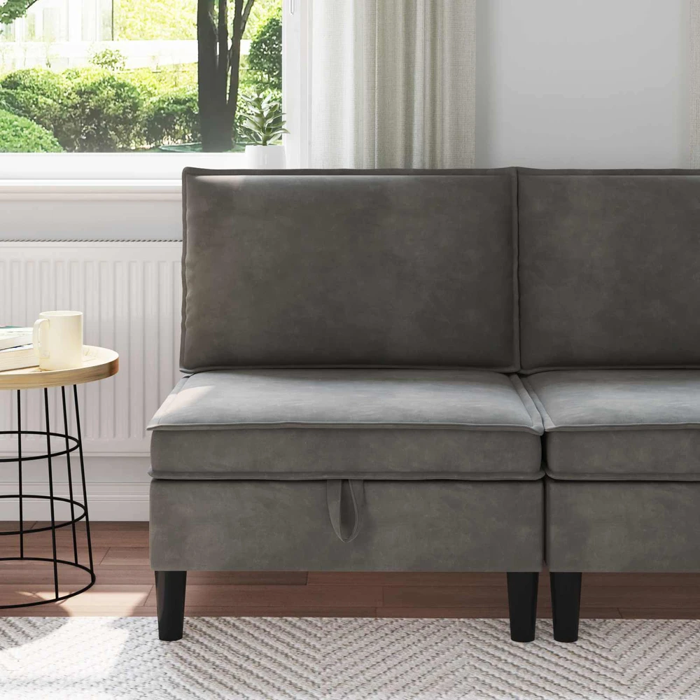 Vidurinė sofa su saugykla Tamsiai pilka Aksomas