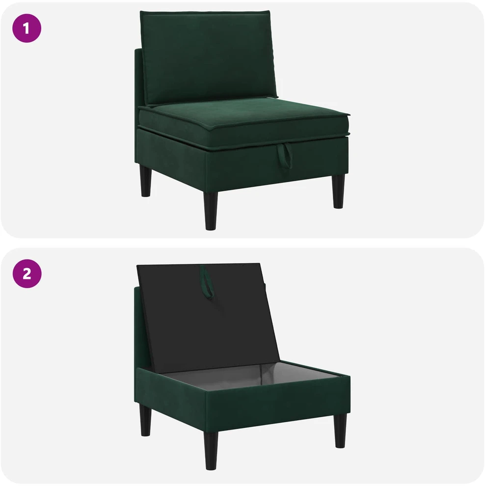 Vidurinė sofa su saugykla Tamsiai žalia Aksomas