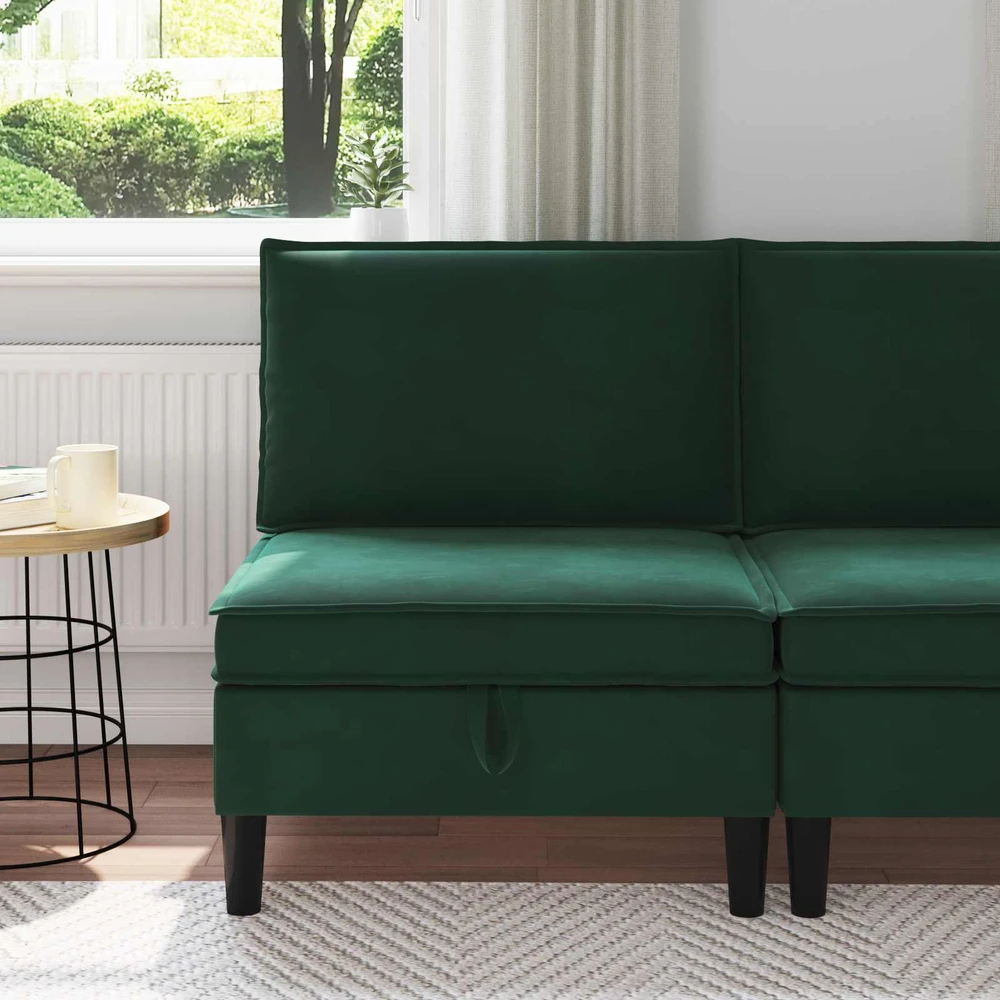 Vidurinė sofa su saugykla Tamsiai žalia Aksomas