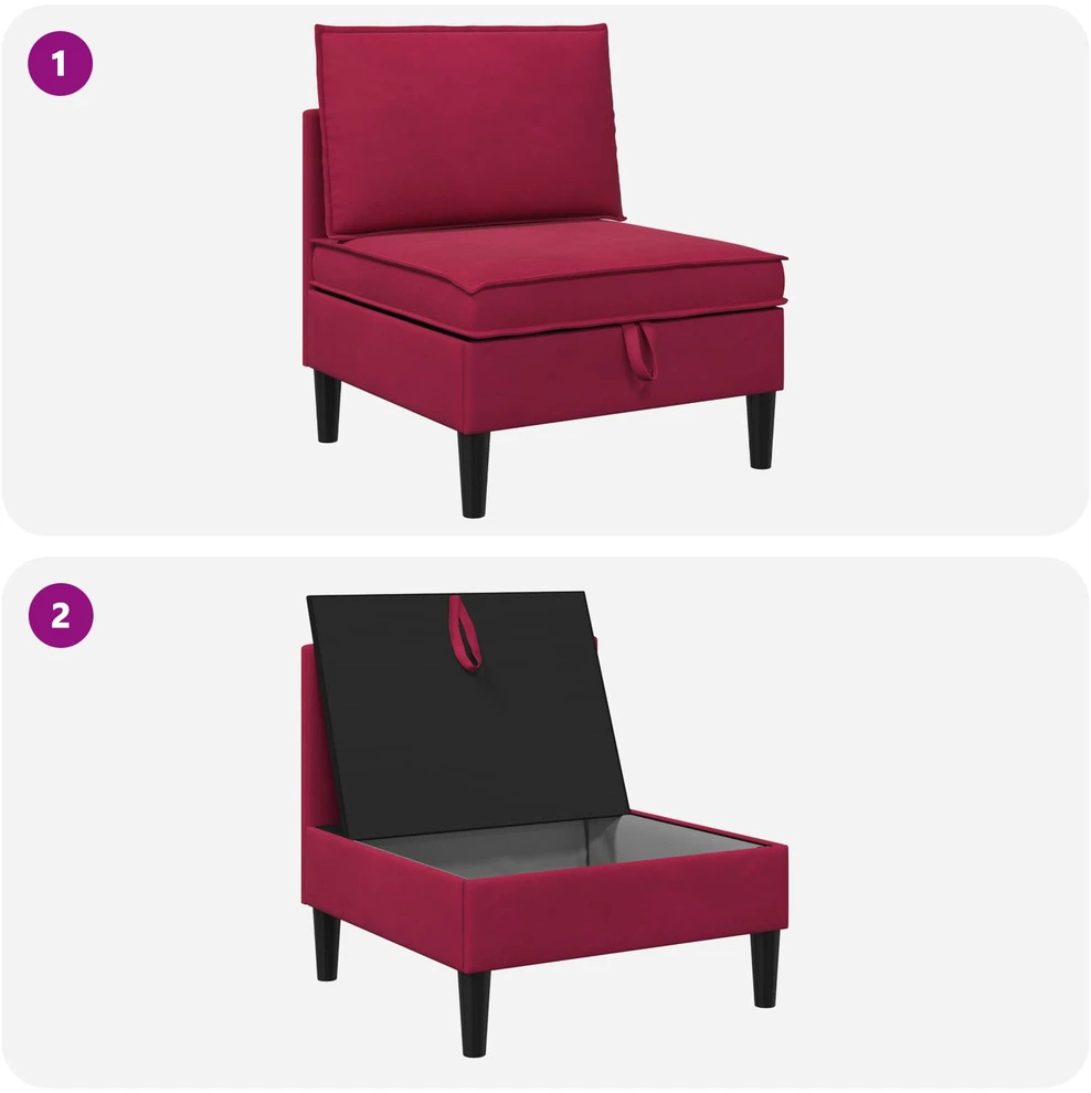 Vidurinė sofa su saugykla Vyno raudona Aksomas