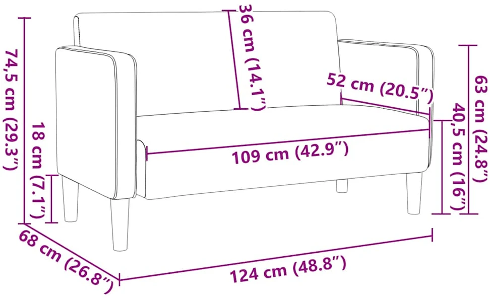 Loveseat sofa, tamsiai žalia, 109cm, velvetinis audinys