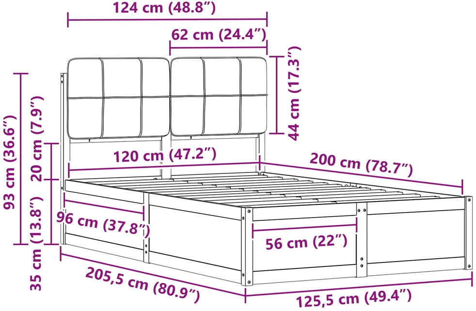 Lova Lovo rėmas su apmuštu galvūgaliu Juoda 120 x 200 cm