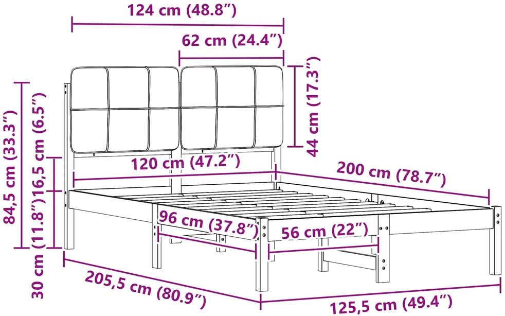 Lova Lovo rėmas su apmuštu galvūgaliu Juoda 120 x 200 cm