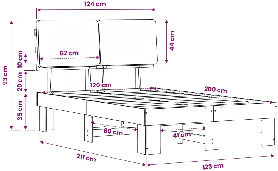 Lova Lovo rėmas su apmuštu galvūgaliu Juoda 120 x 200 cm