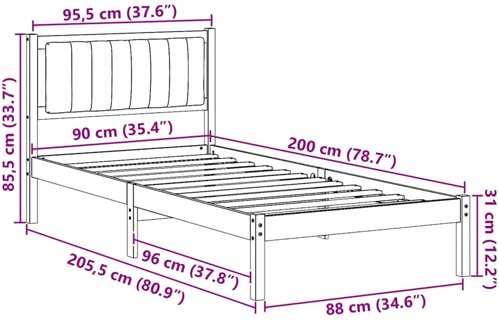 Lova Lovo rėmas su apmuštu galvūgaliu Juoda 90 x 200 cm
