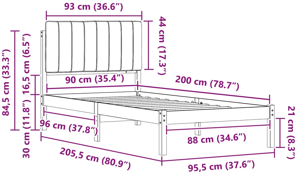 Lova Lovo rėmas su apmuštu galvūgaliu Natūrali ir juoda 90 x 200 cm