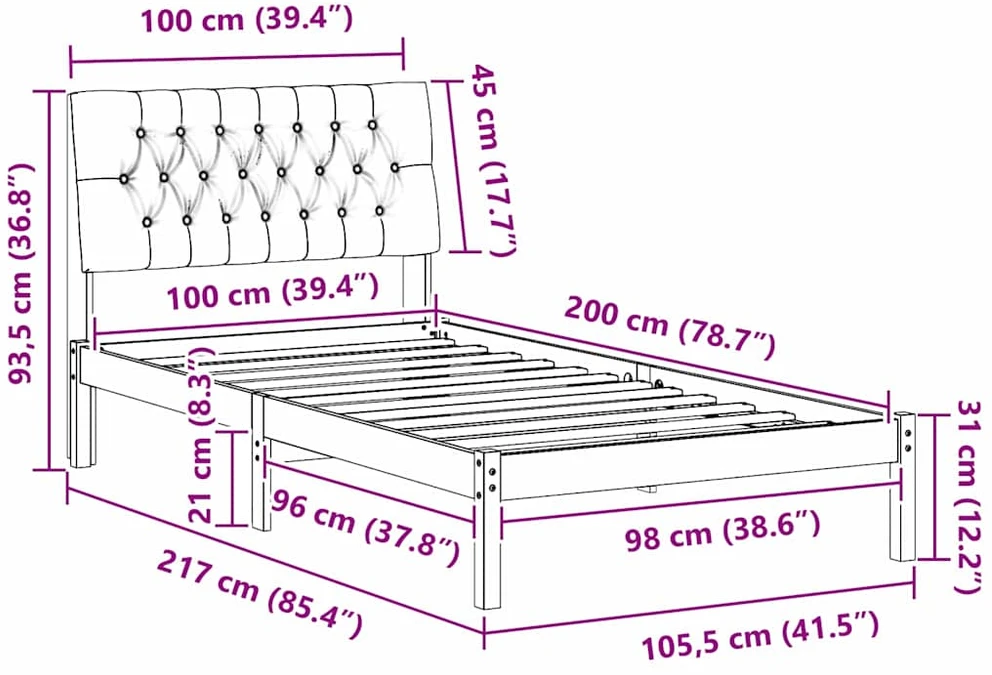 Lova Lovo rėmas su apmuštu galvūgaliu Ruda 100 x 200 cm