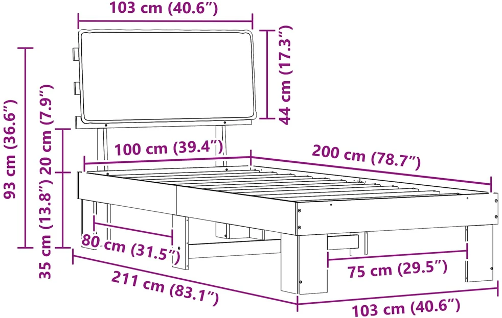 Lova Lovo rėmas su apmuštu galvūgaliu Šviesiai pilka 100 x 200 cm