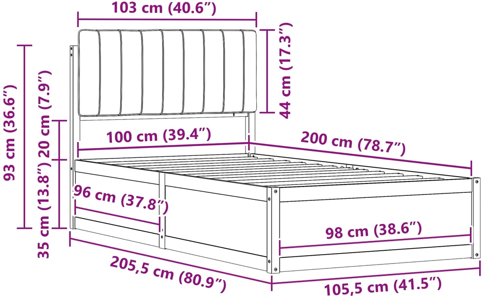 Lova Lovo rėmas su apmuštu galvūgaliu Šviesiai pilka 100 x 200 cm