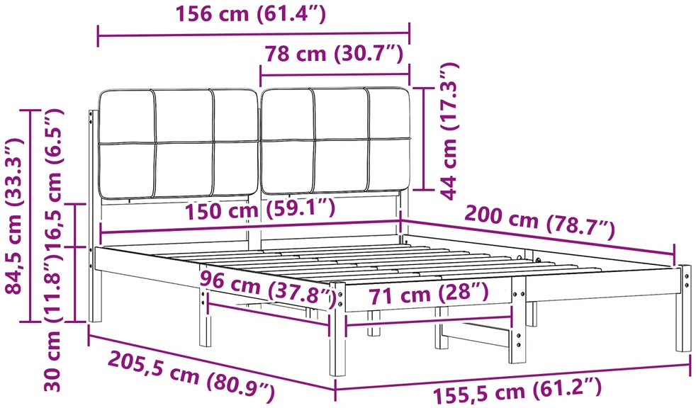 Lovo rėmas su apmuštu galvūgaliu Šviesiai pilka 150 x 200 cm