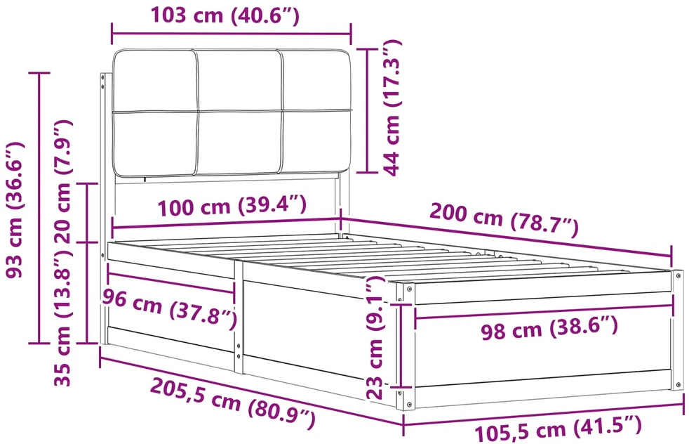 Lova Lovo rėmas su apmuštu galvūgaliu Šviesiai pilka 100 x 200 cm