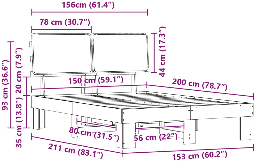 Lovo rėmas su apmuštu galvūgaliu Šviesiai pilka 150 x 200 cm