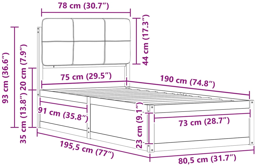 Lova Lovo rėmas su apmuštu galvūgaliu Šviesiai pilka 75 x 190 cm