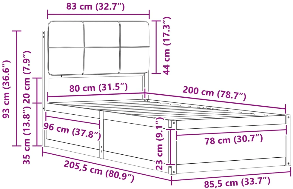 Lova Lovo rėmas su apmuštu galvūgaliu Tamsiai pilka 80 x 200 cm