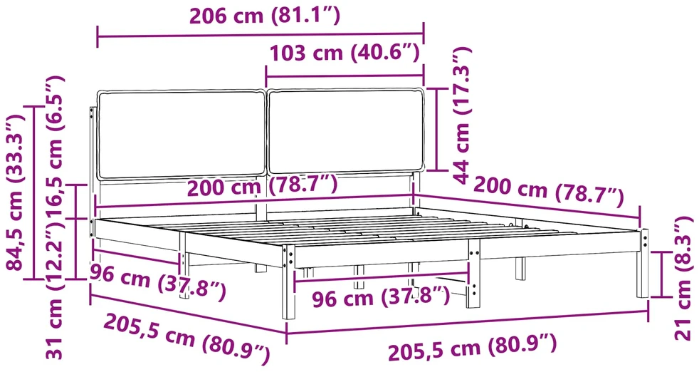 Lovo rėmas su apmuštu galvūgaliu Tamsiai pilka 200 x 200 cm