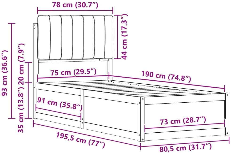 Lova Lovo rėmas su apmuštu galvūgaliu Tamsiai pilka 75 x 190 cm