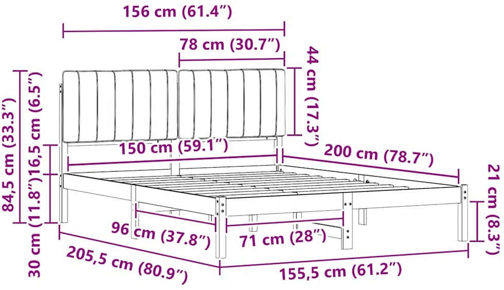 Lovo rėmas su apmuštu galvūgaliu Tamsiai pilka 150 x 200 cm