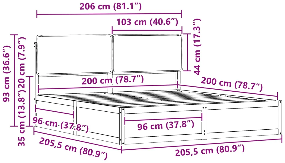 Lovo rėmas su apmuštu galvūgaliu Tamsiai pilka 200 x 200 cm