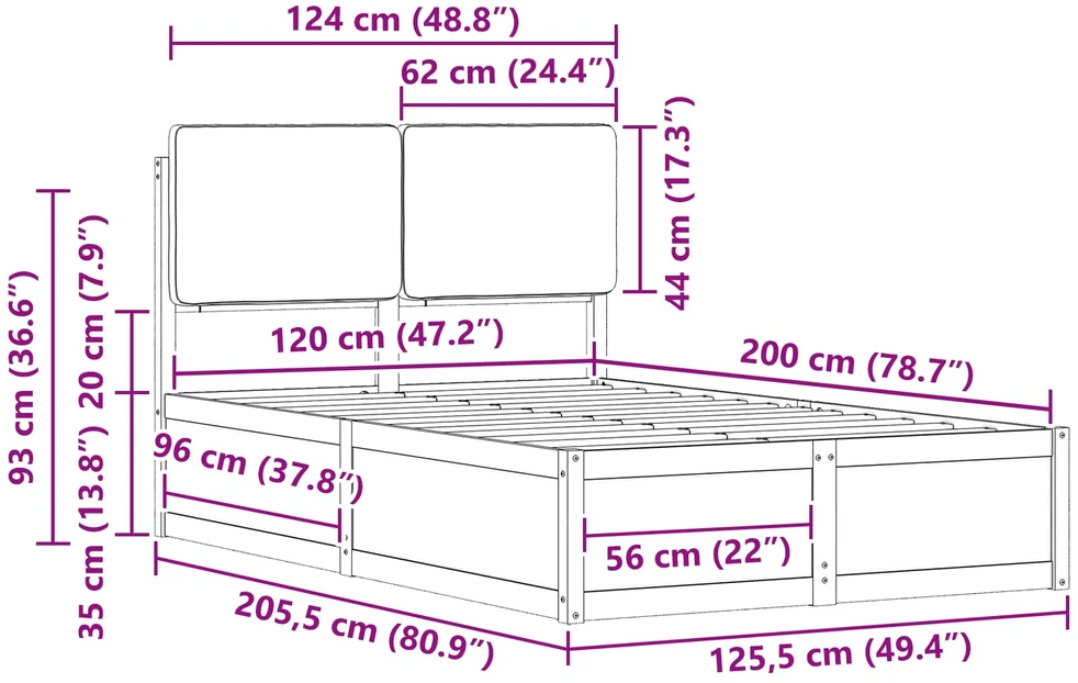 Lova Lovo rėmas su apmuštu galvūgaliu Tamsiai pilka 120 x 200 cm