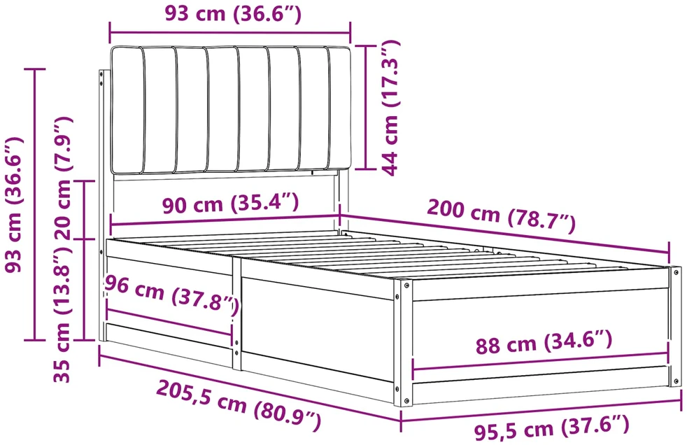 Lova Lovo rėmas su apmuštu galvūgaliu Taupe 90 x 200 cm