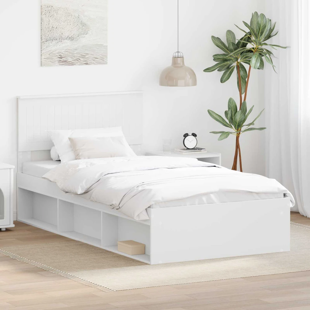 Lova Lovos rėmas Balta 100 x 200 cm Kietos pušies mediena